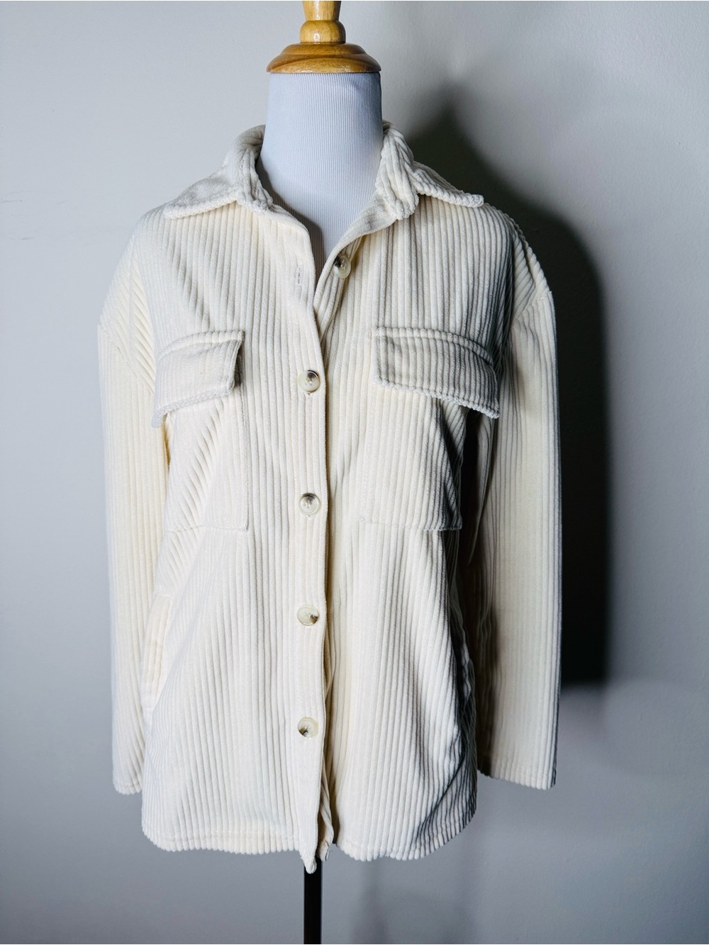 Cream Corduroy Oversized Boyfriend Fit Shacket